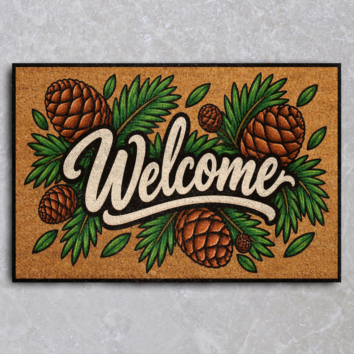 Rustic Pinecone Welcome Mat, Nature Inspired Winter Doormat, Woodland Cabin Entryway Decor