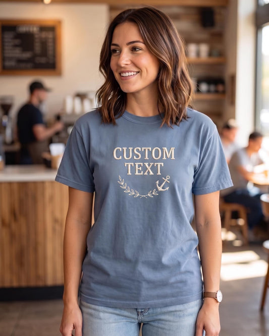 Custom Embroidered T-Shirt, Personalized Text or Logo Tee
