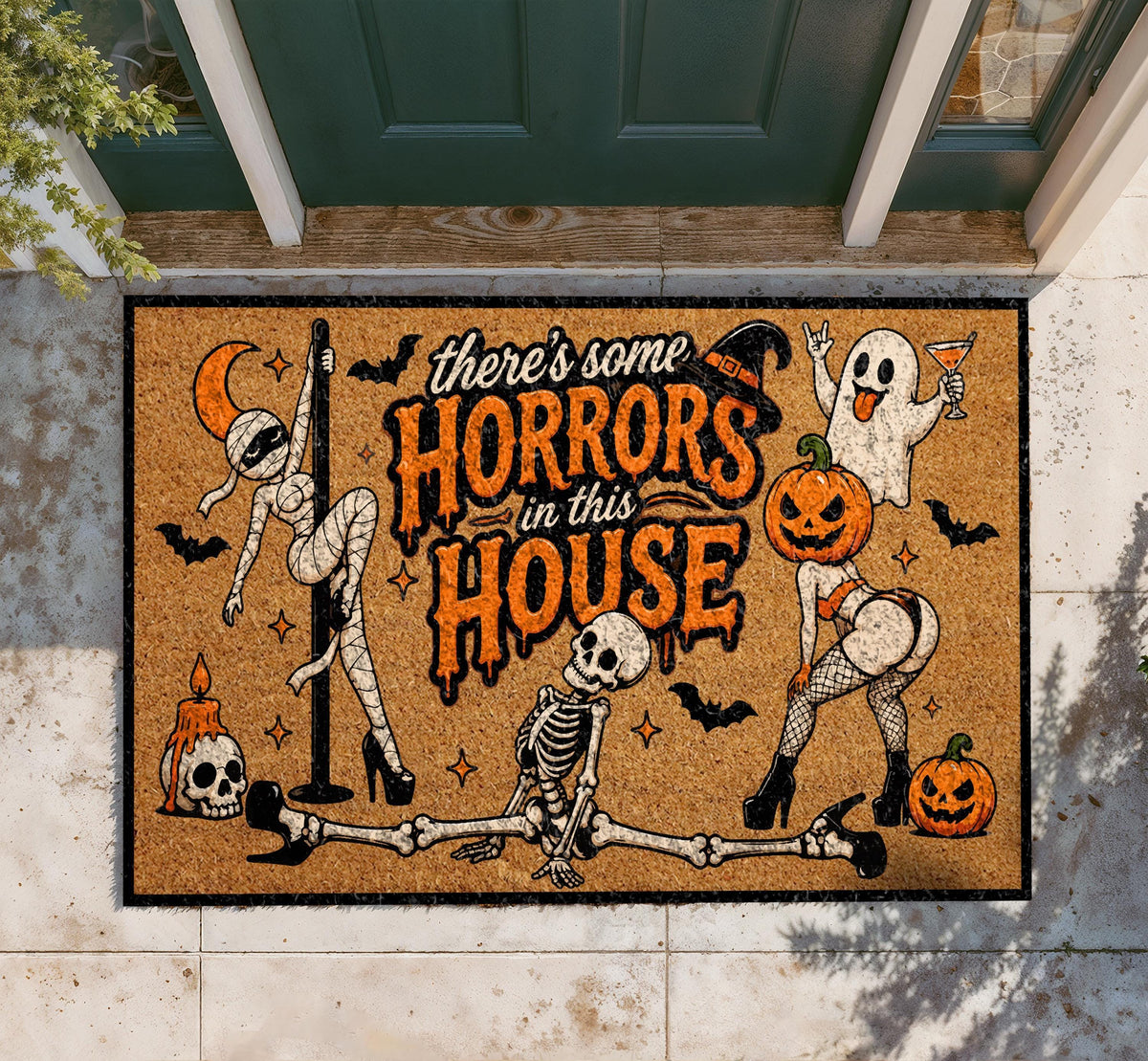 Funny Halloween Doormat, Dancing Ghost Skeleton, Witchy Pop Culture (Coir Mat)