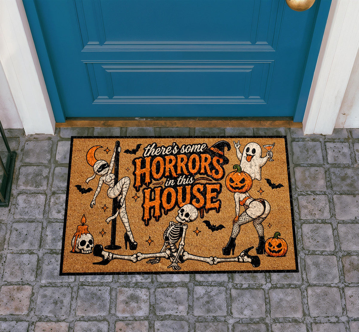 Funny Halloween Doormat, Dancing Ghost Skeleton, Witchy Pop Culture (Coir Mat)