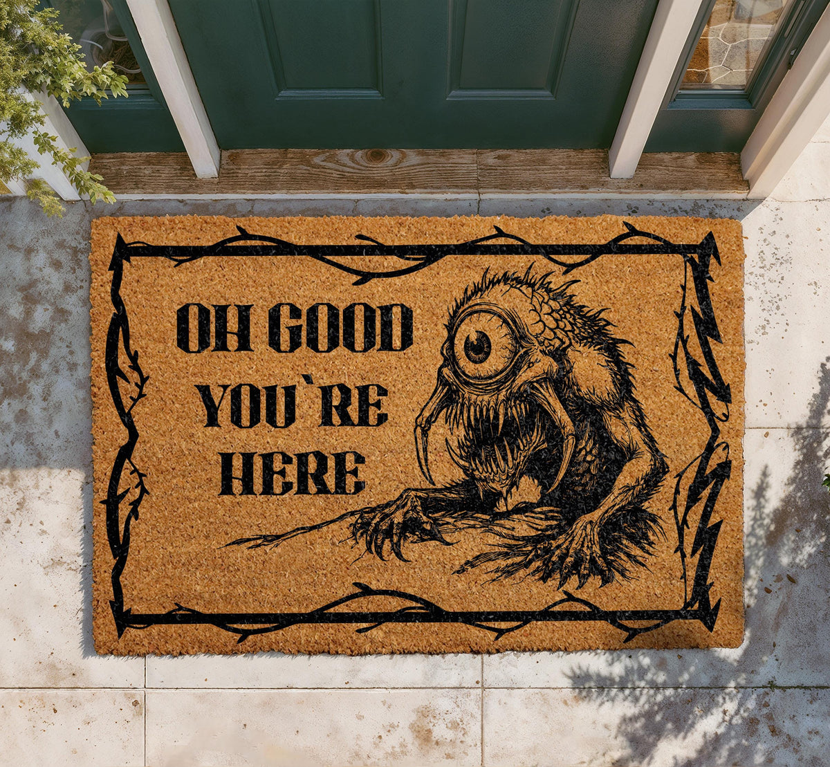 Creepy Monster Doormat, Horror Welcome Mat, Halloween Front Porch Decor (Coir)