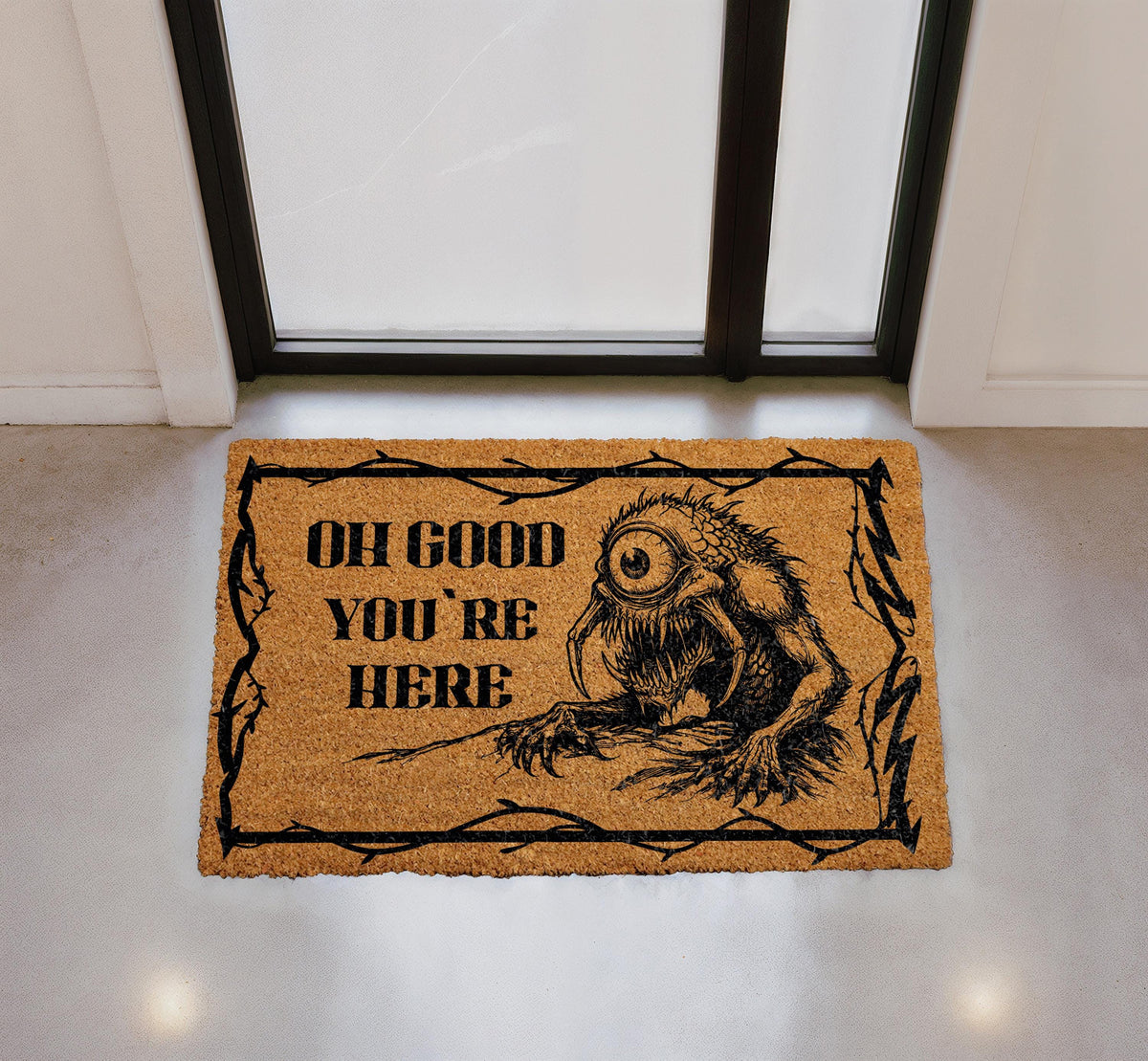 Creepy Monster Doormat, Horror Welcome Mat, Halloween Front Porch Decor (Coir)