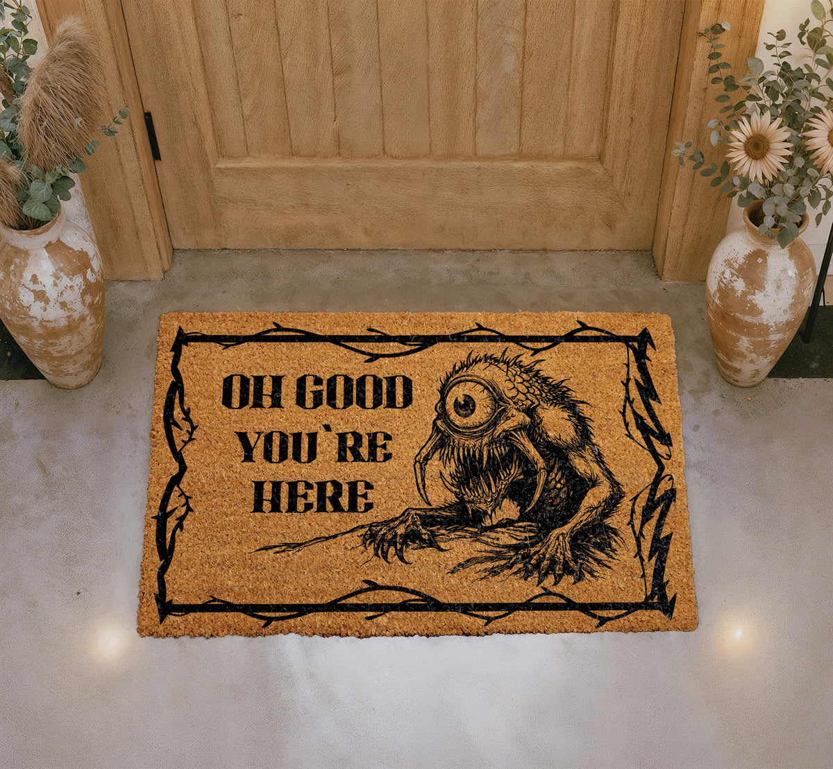 Creepy Monster Doormat, Horror Welcome Mat, Halloween Front Porch Decor (Coir)