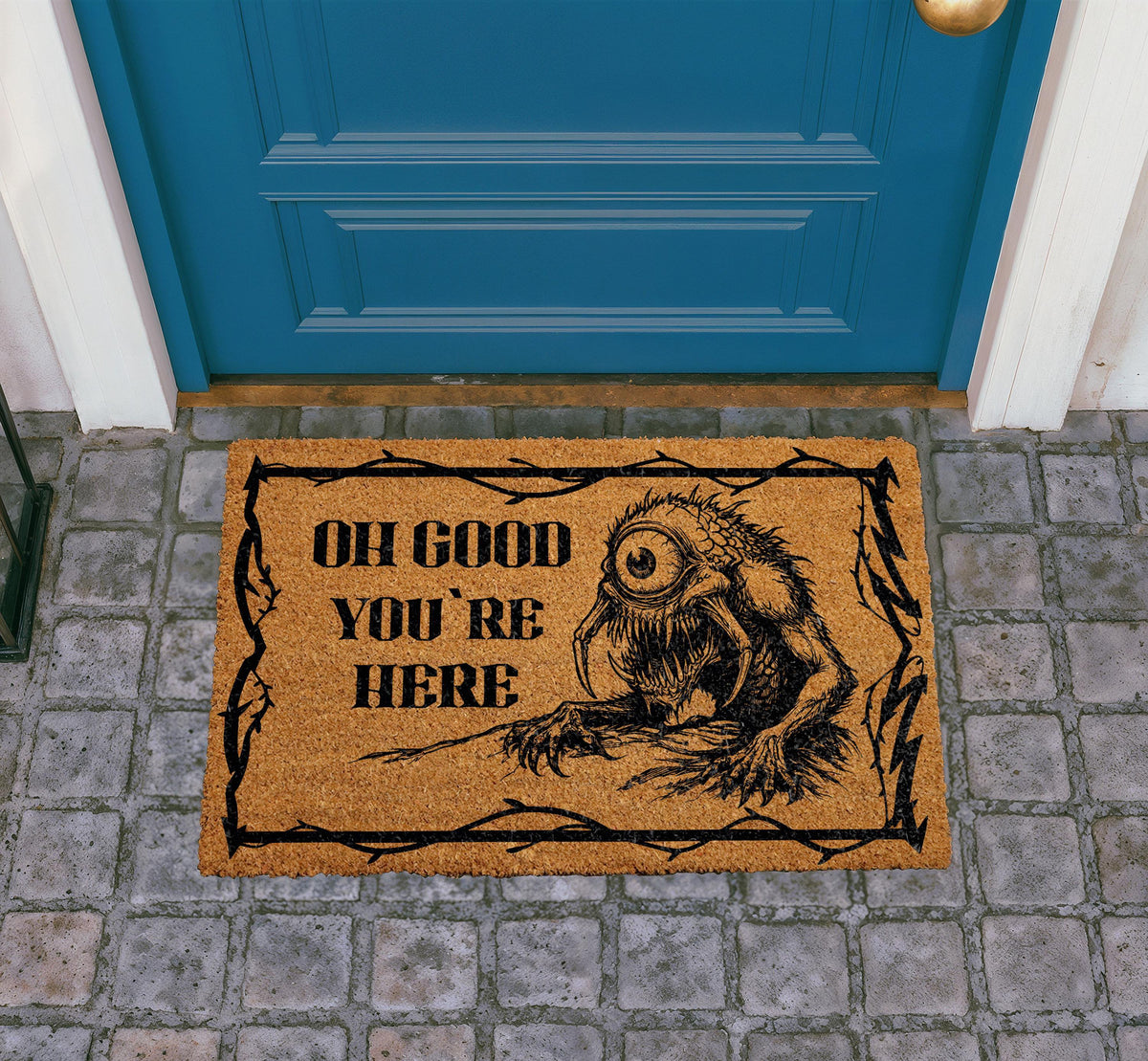 Creepy Monster Doormat, Horror Welcome Mat, Halloween Front Porch Decor (Coir)