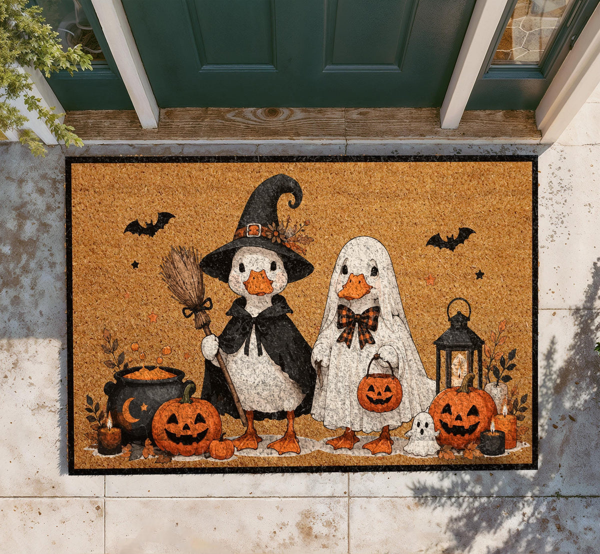 Silly Goose Halloween Doormat, Ghost Duck, Witch Duck, Spooky Season Porch Decor