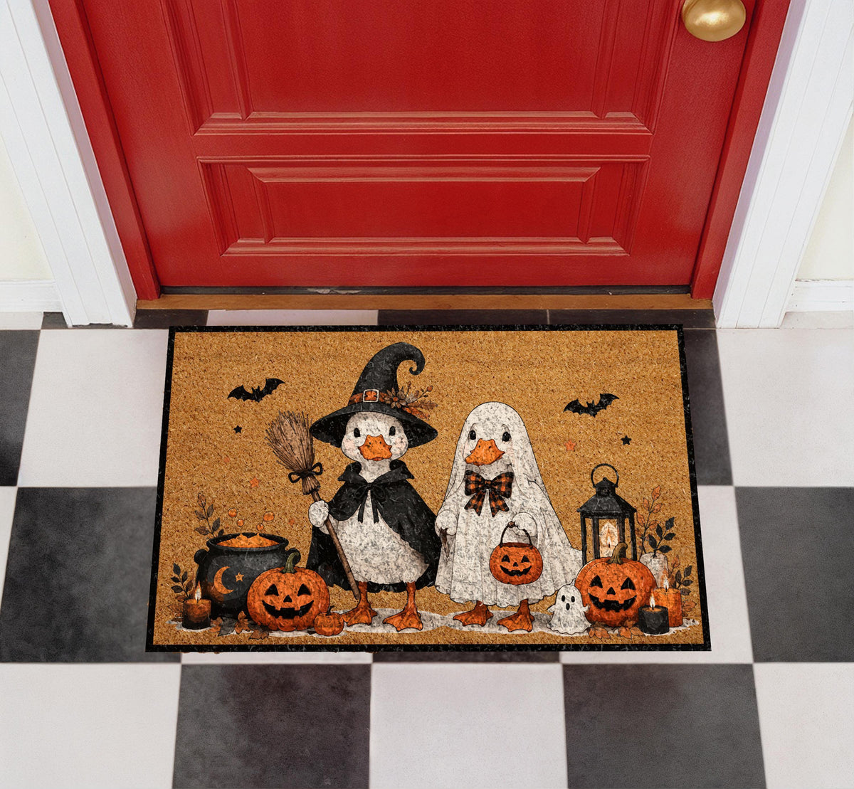 Silly Goose Halloween Doormat, Ghost Duck, Witch Duck, Spooky Season Porch Decor