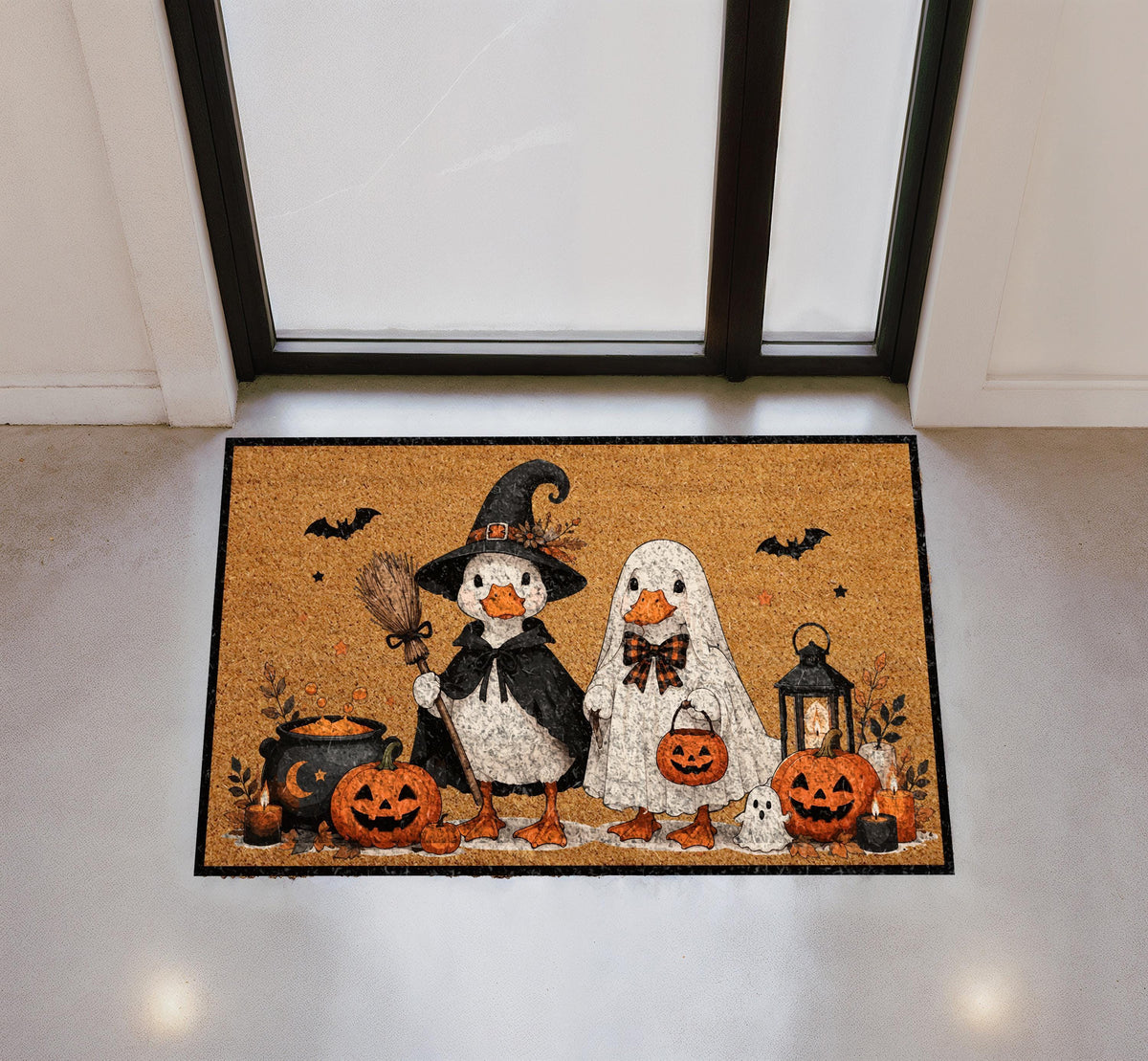 Silly Goose Halloween Doormat, Ghost Duck, Witch Duck, Spooky Season Porch Decor