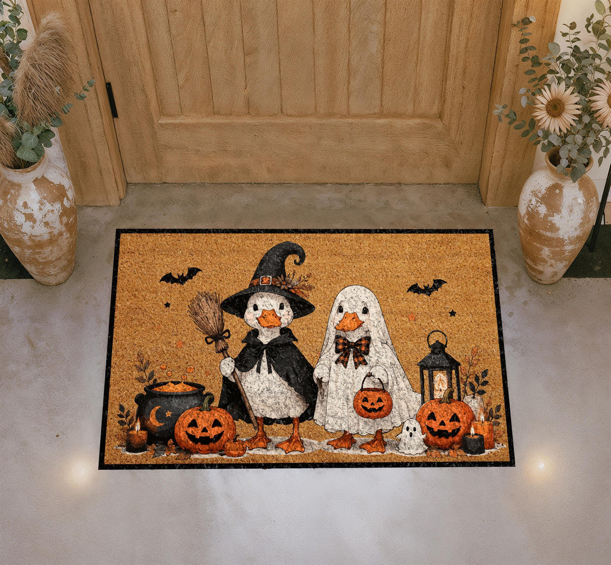 Silly Goose Halloween Doormat, Ghost Duck, Witch Duck, Spooky Season Porch Decor