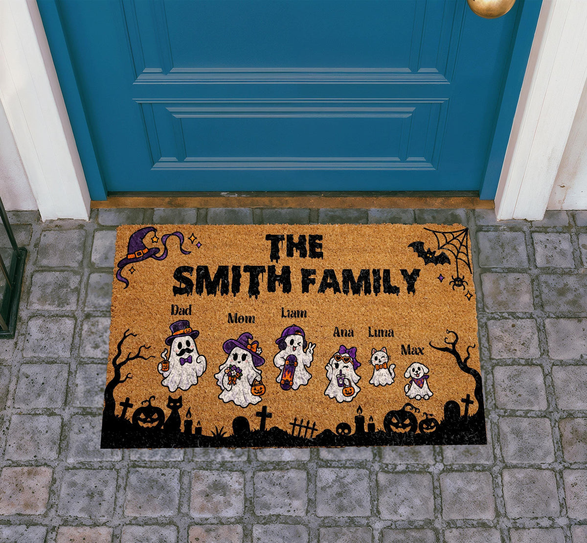 Personalized Ghost Family Doormat, Custom Halloween Welcome Mat (Coir)