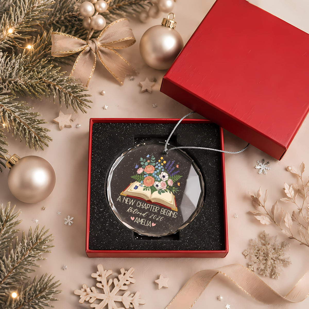 Personalized Retirement Ornament, A New Chapter Begins Gift, Book Lover Retired Keepsake