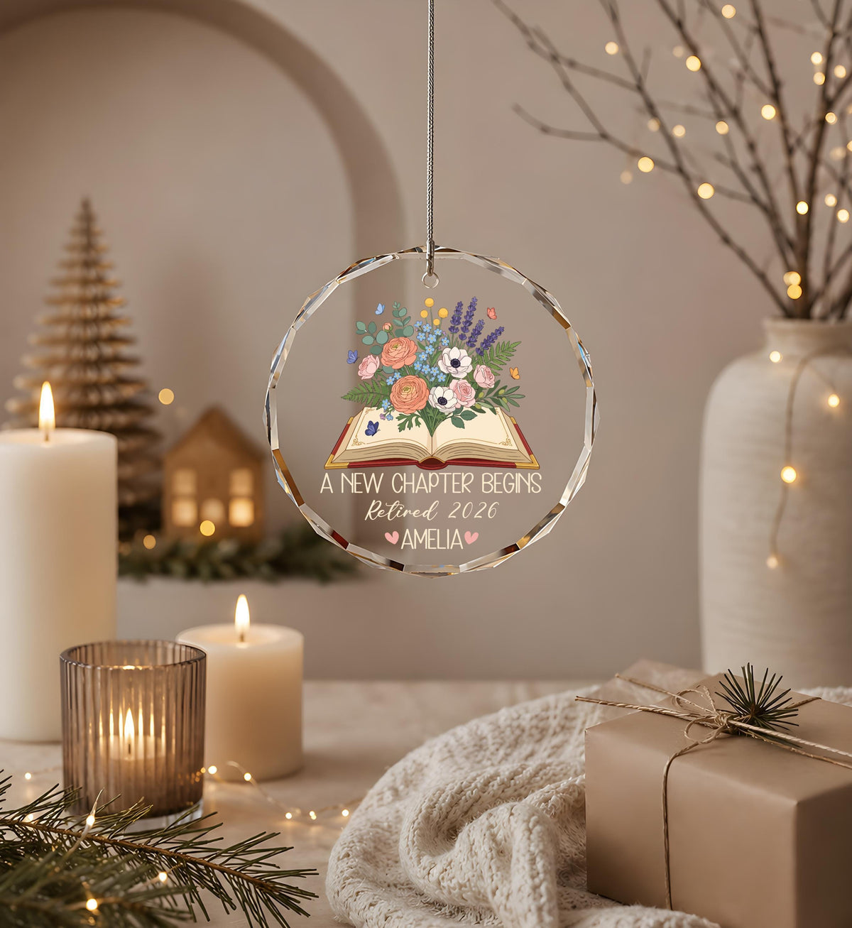 Personalized Retirement Ornament, A New Chapter Begins Gift, Book Lover Retired Keepsake