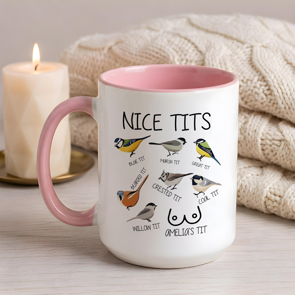 Funny Bird Watching Mug, Custom Name Coffee Cup, Gag Gift for Her (11oz)
