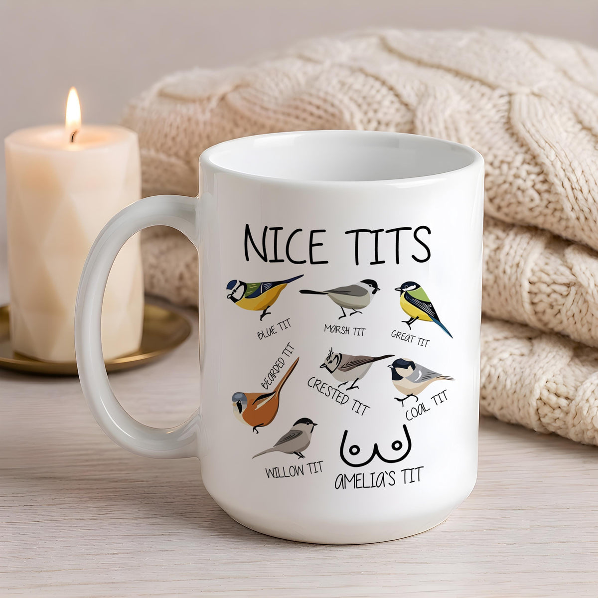 Funny Bird Watching Mug, Custom Name Coffee Cup, Gag Gift for Her (11oz)