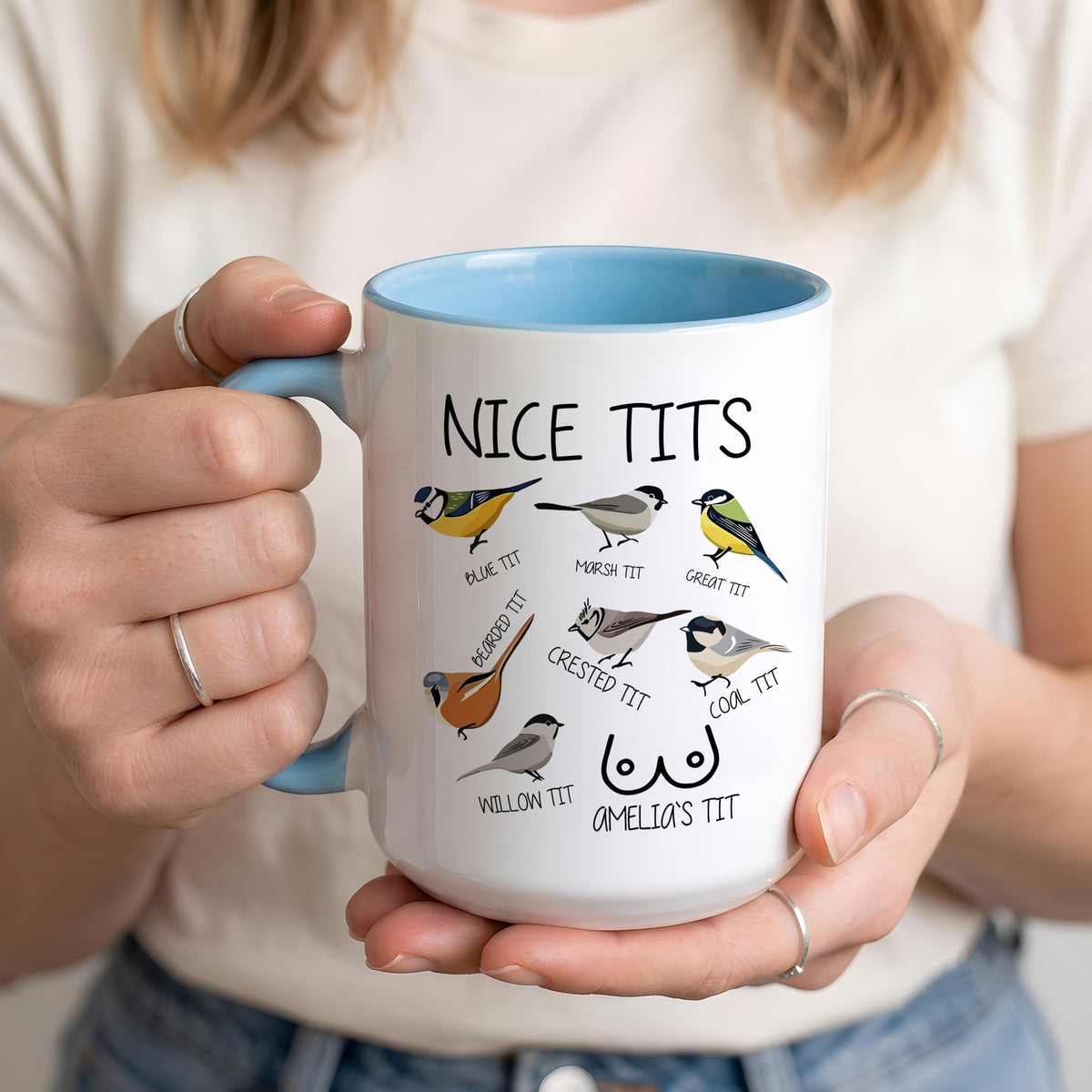 Funny Bird Watching Mug, Custom Name Coffee Cup, Gag Gift for Her (11oz)