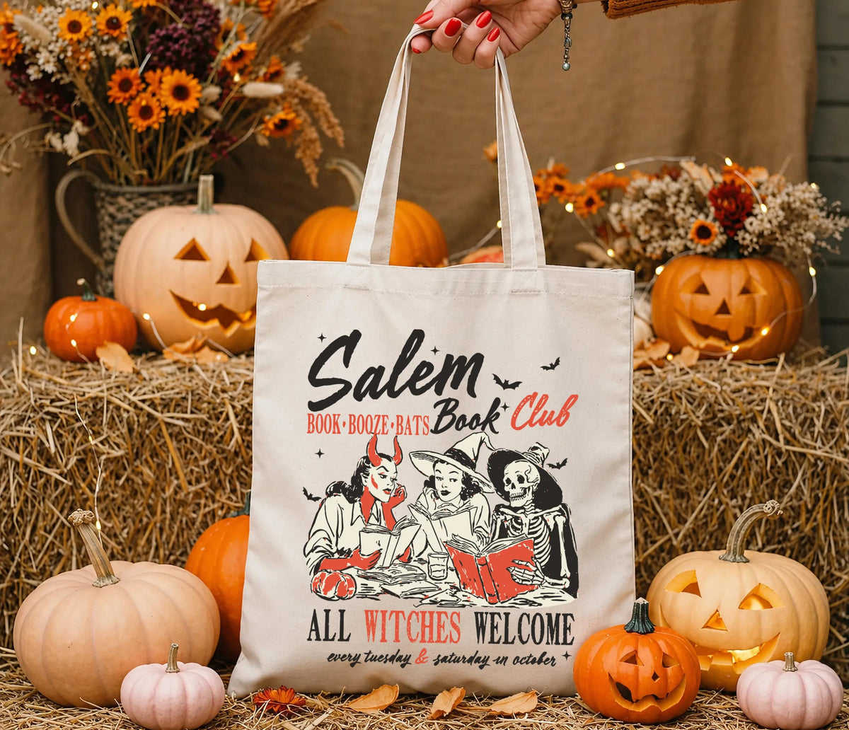 Reading Witches Tote Bag, Spooky Book Lover Tote, Halloween Gift Tote Bag