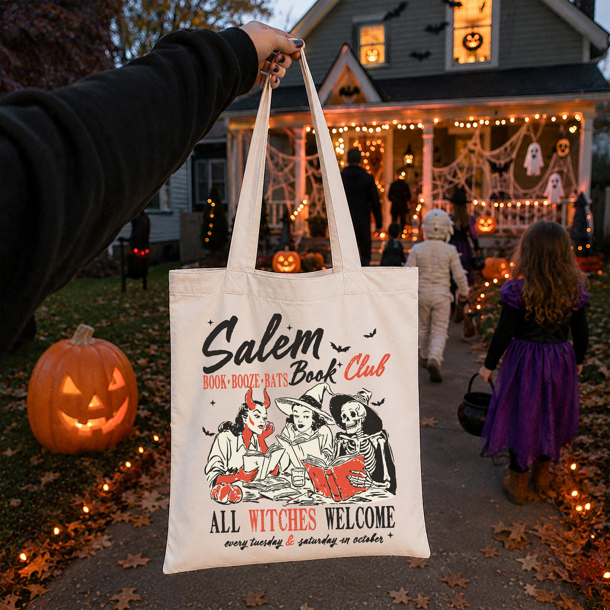 Reading Witches Tote Bag, Spooky Book Lover Tote, Halloween Gift Tote Bag