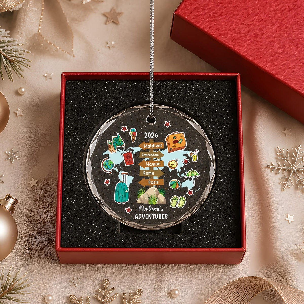 Personalized Crystal Travel Ornament – Custom Photo Keepsake, Vacation Memory Gift