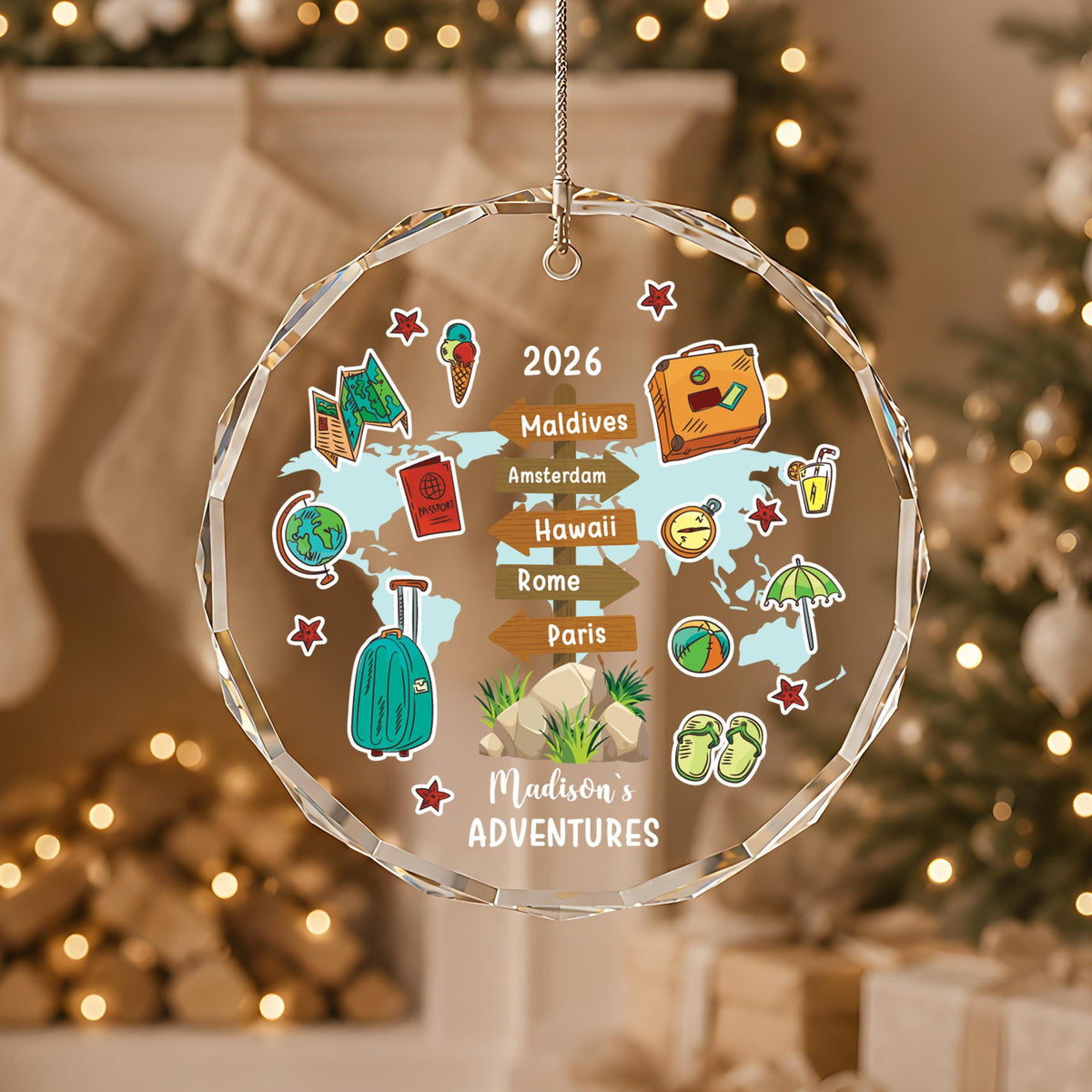 Personalized Crystal Travel Ornament – Custom Photo Keepsake, Vacation Memory Gift
