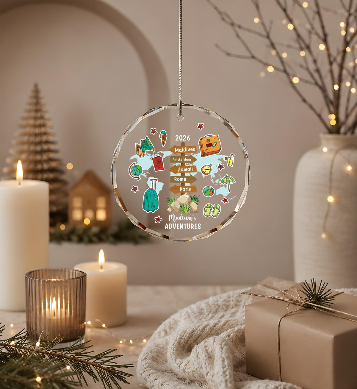 Personalized Crystal Travel Ornament – Custom Photo Keepsake, Vacation Memory Gift