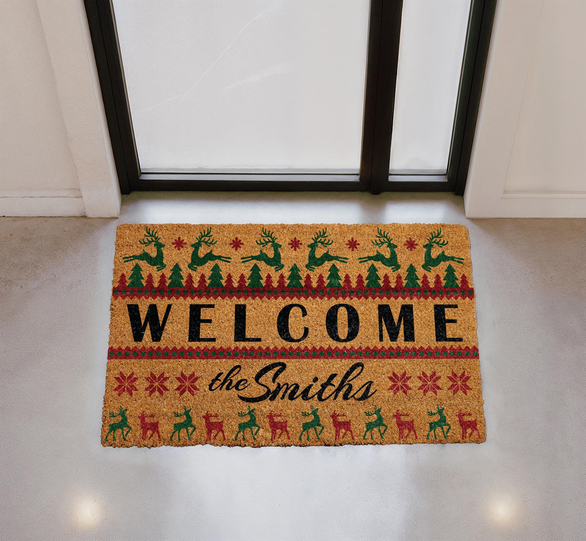 Custom Ugly Christmas Sweater Doormat, Reindeer Holiday Welcome Mat, Winter Festive Front Porch Decor