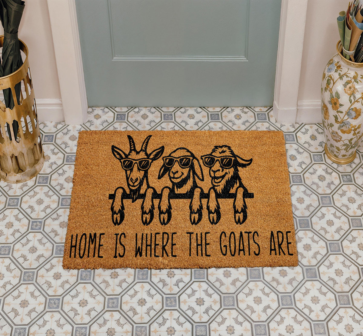 Home Is Where The Goats Are Coco Doormat, Funny Goat Door Mat, Farmhouse Goat Entry Mat