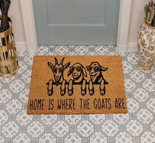 Home Is Where The Goats Are Coco Doormat, Funny Goat Door Mat, Farmhouse Goat Entry Mat