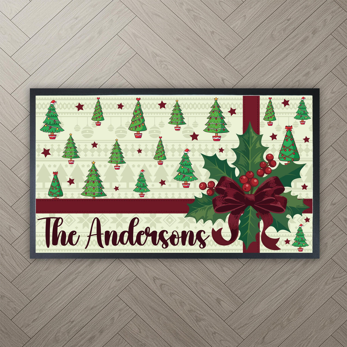 Personalized Christmas Doormat, Custom Family Name Holiday Mat