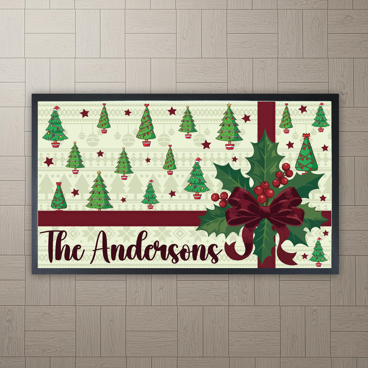 Personalized Christmas Doormat, Custom Family Name Holiday Mat