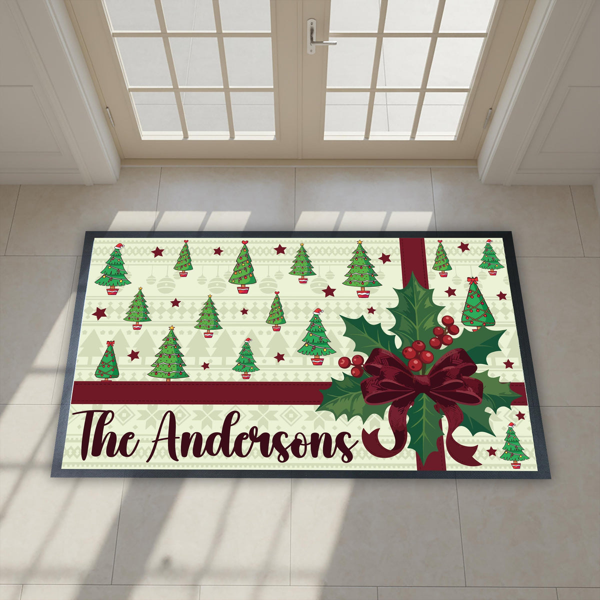 Personalized Christmas Doormat, Custom Family Name Holiday Mat