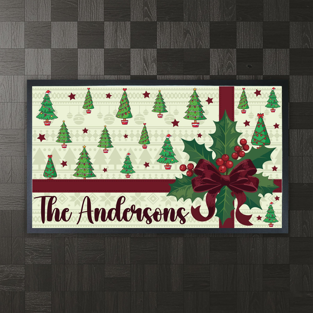 Personalized Christmas Doormat, Custom Family Name Holiday Mat