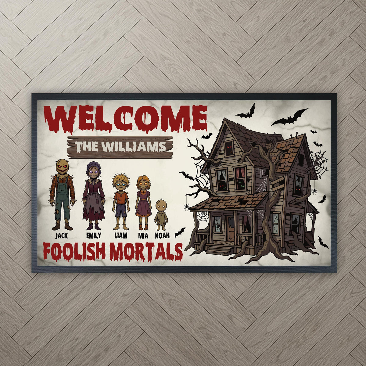 Personalized Zombie Family Halloween Doormat, Custom Haunted House Welcome Mat