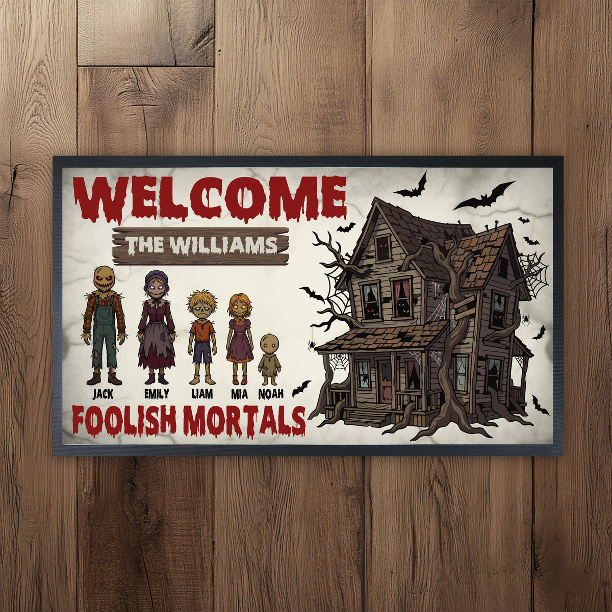 Personalized Zombie Family Halloween Doormat, Custom Haunted House Welcome Mat