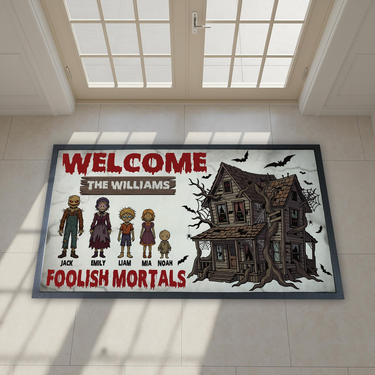 Personalized Zombie Family Halloween Doormat, Custom Haunted House Welcome Mat
