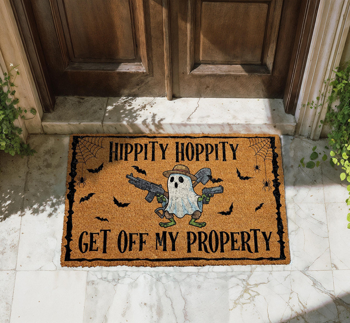 Hippity Hoppity Get Off My Property Halloween Doormat, Funny Spooky Frog Welcome Mat