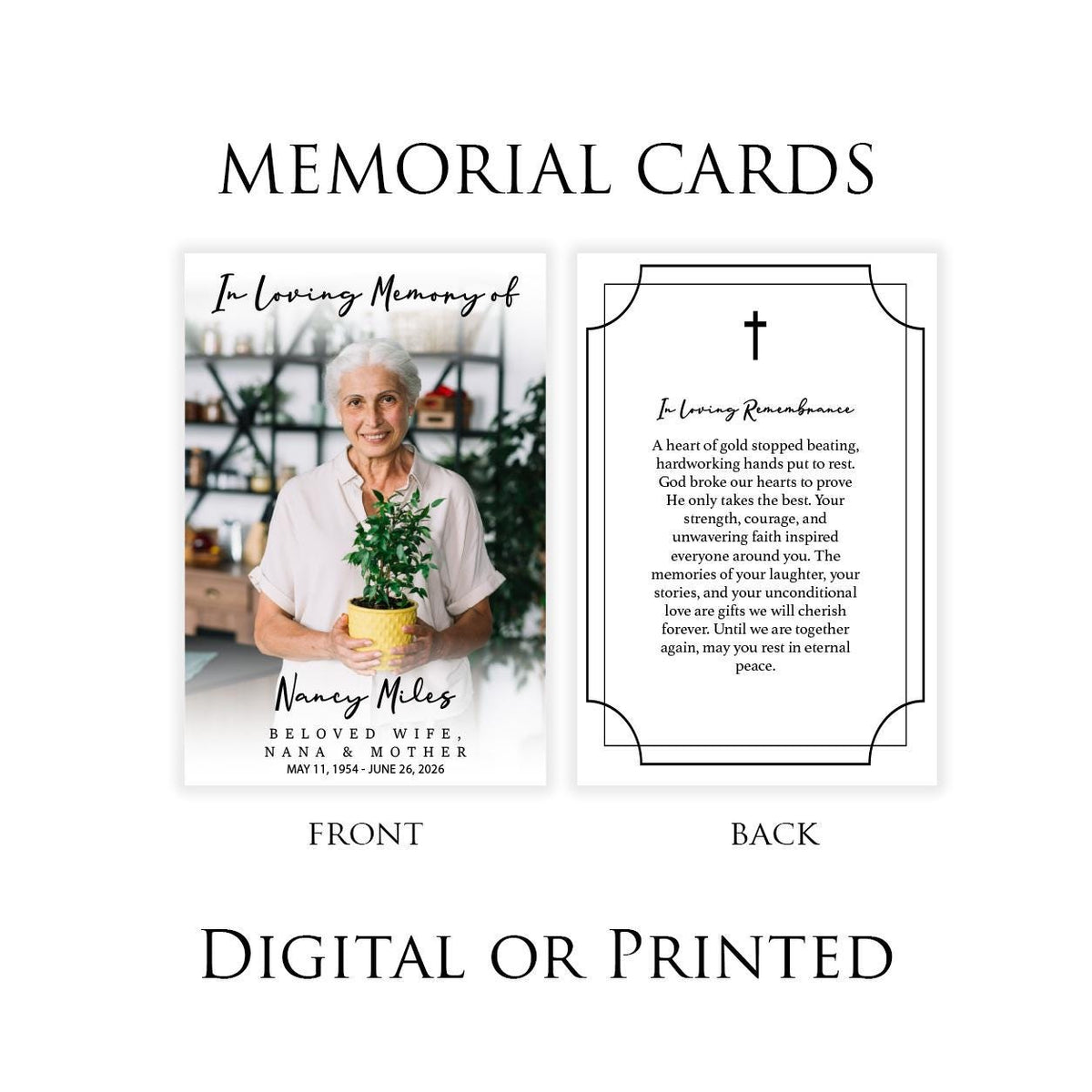 Personalized Memorial Prayer Cards, Custom Photo Keepsake, Funeral Favor (Digital or Printed)