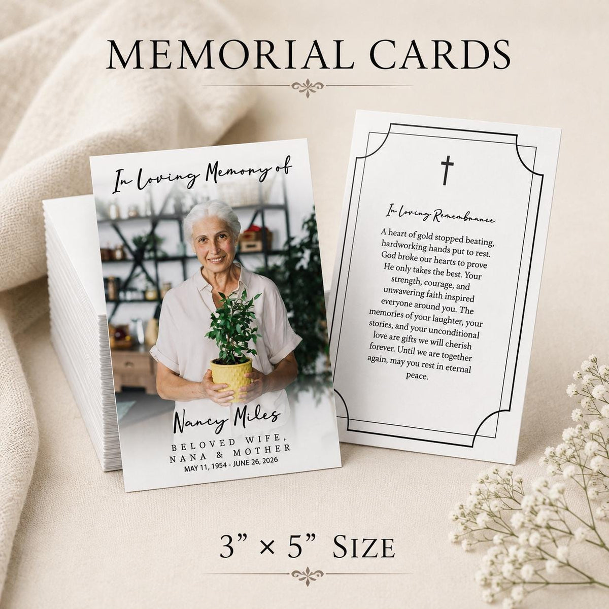 Personalized Memorial Prayer Cards, Custom Photo Keepsake, Funeral Favor (Digital or Printed)