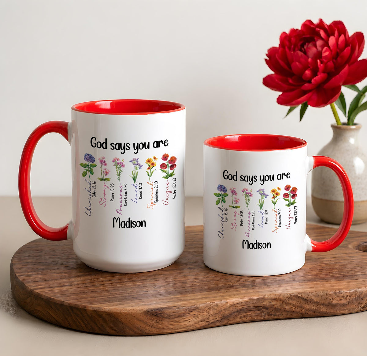 Personalized God Says You Are Mug with Name, Custom Bible Verse Wildflower Coffee Cup