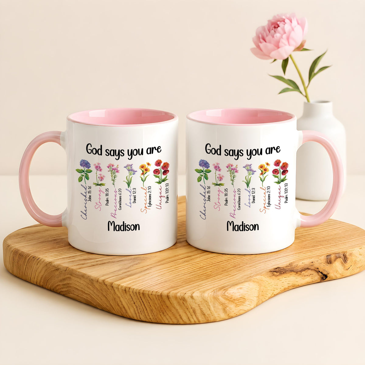 Personalized God Says You Are Mug with Name, Custom Bible Verse Wildflower Coffee Cup
