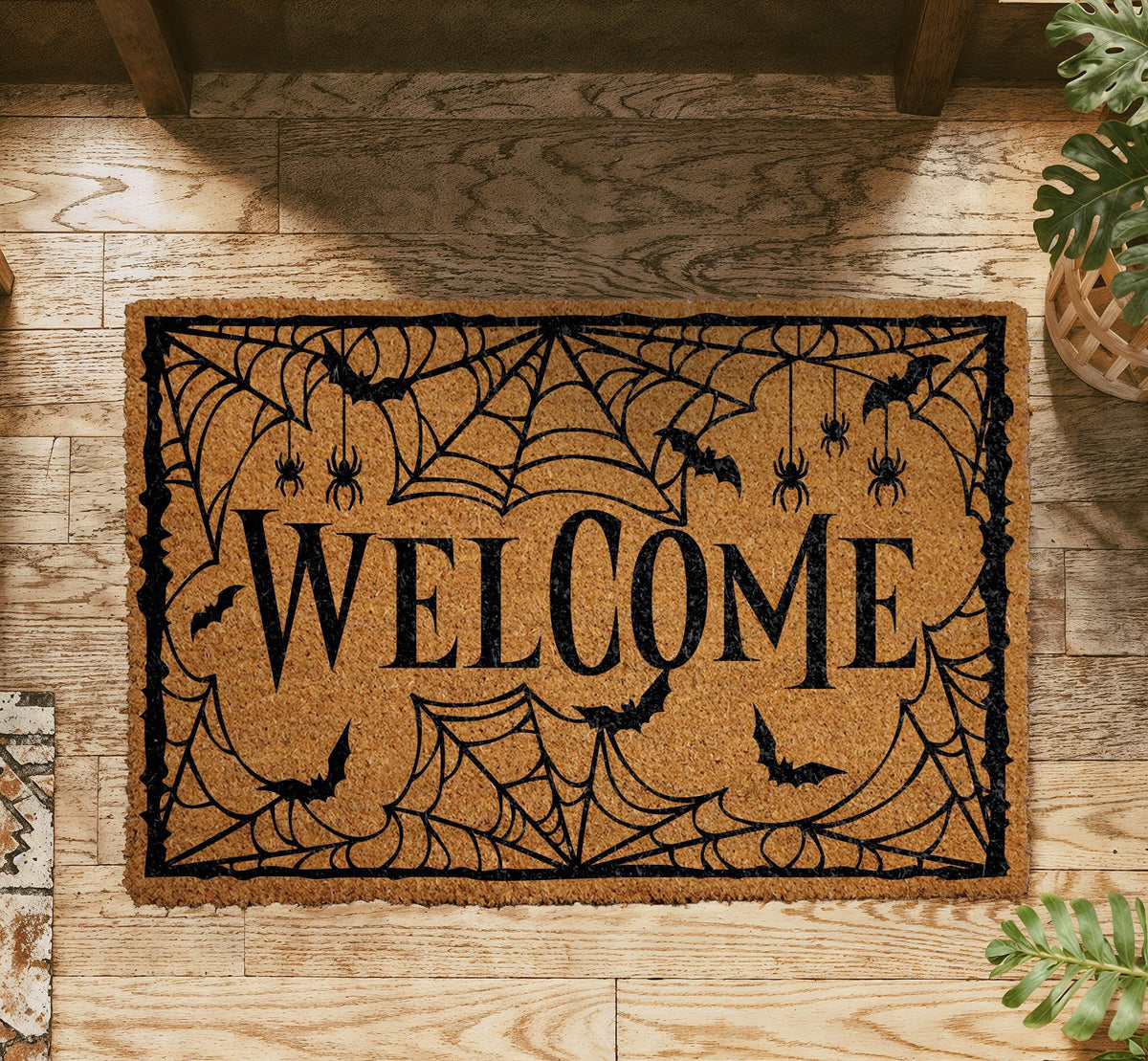 Halloween Welcome Doormat, Spider Web Spooky Bats Fall Porch Decor