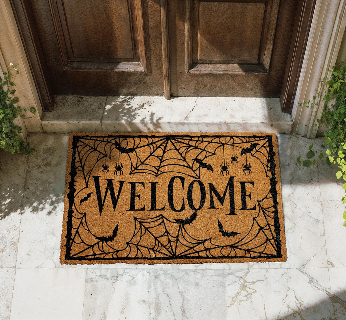 Halloween Welcome Doormat, Spider Web Spooky Bats Fall Porch Decor