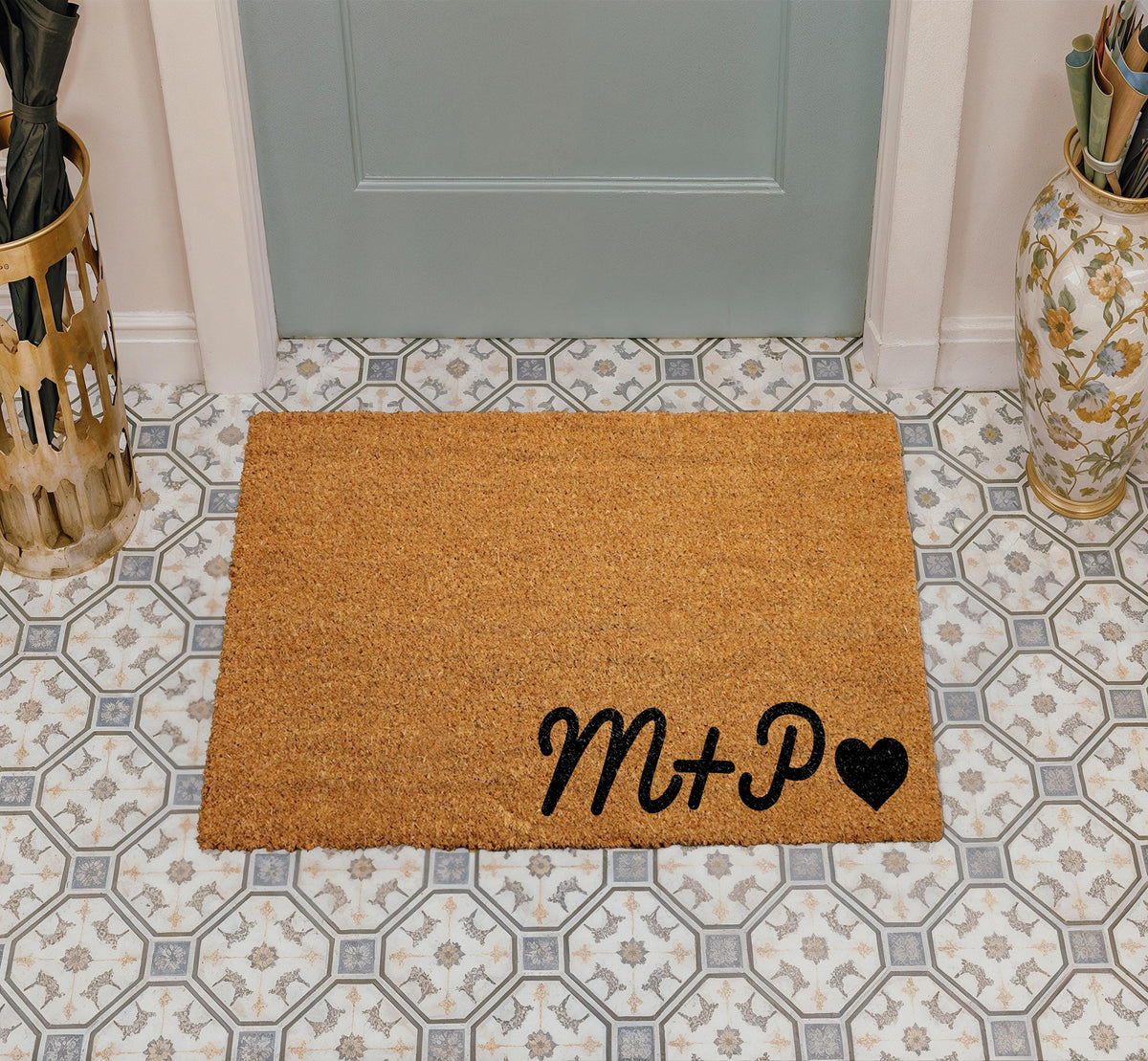 Personalized Doormat with Initials and Heart, Custom Welcome Door Mat, Coir Front Porch Rug