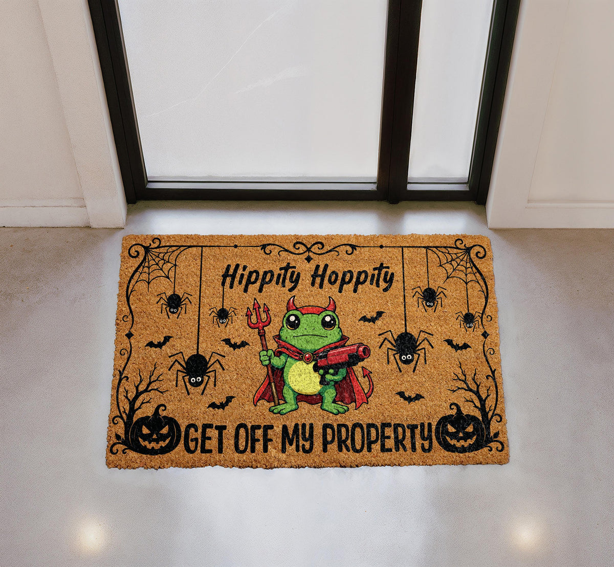 Hippity Hoppity Frog Halloween Doormat, Spooky Welcome Mat (Coir)