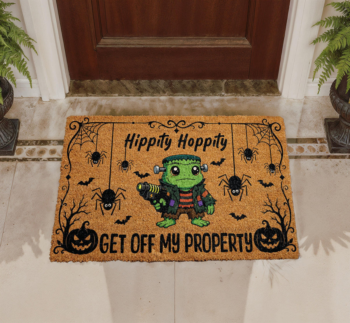 Hippity Hoppity Frog Halloween Doormat, Spooky Welcome Mat (Coir)