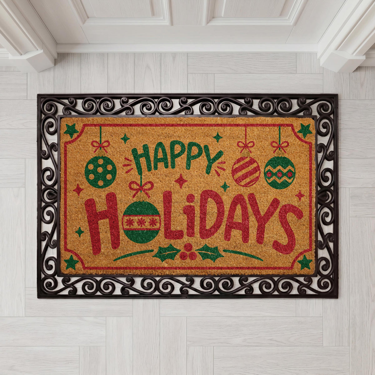 Personalized Christmas Doormat, Coir Welcome Mat, Holiday Entryway Decor