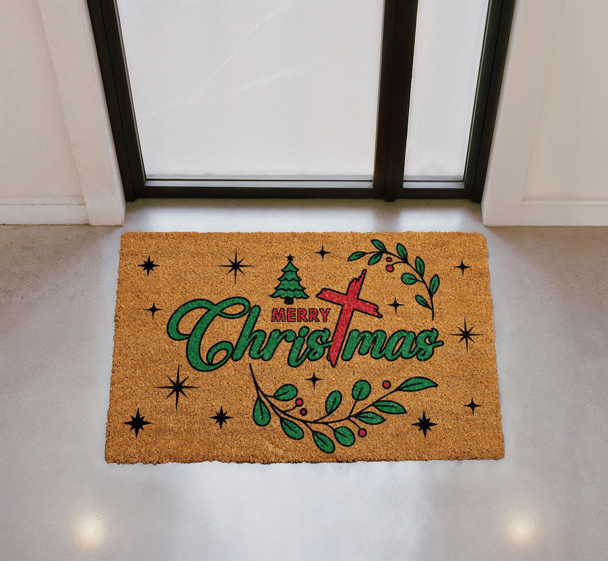 Personalized Christmas Doormat, Religious Holiday Welcome Mat, Coir Porch Decor