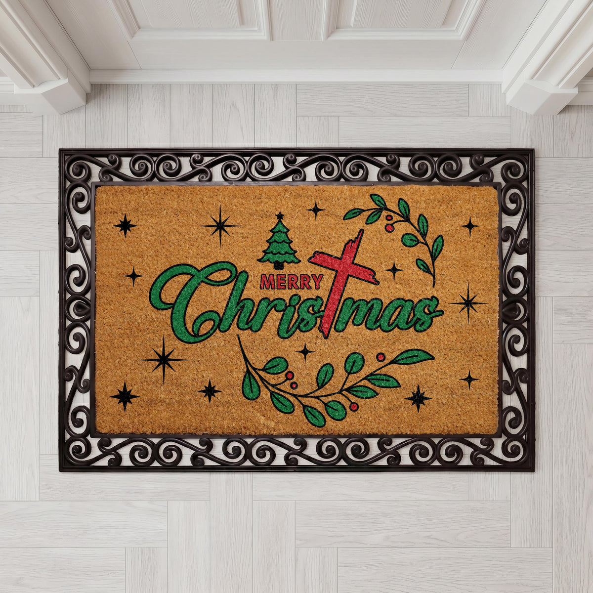 Personalized Christmas Doormat, Religious Holiday Welcome Mat, Coir Porch Decor