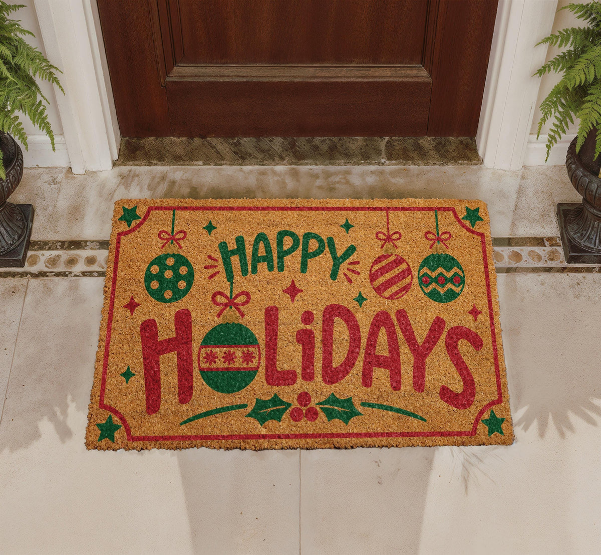 Personalized Christmas Doormat, Coir Welcome Mat, Holiday Entryway Decor