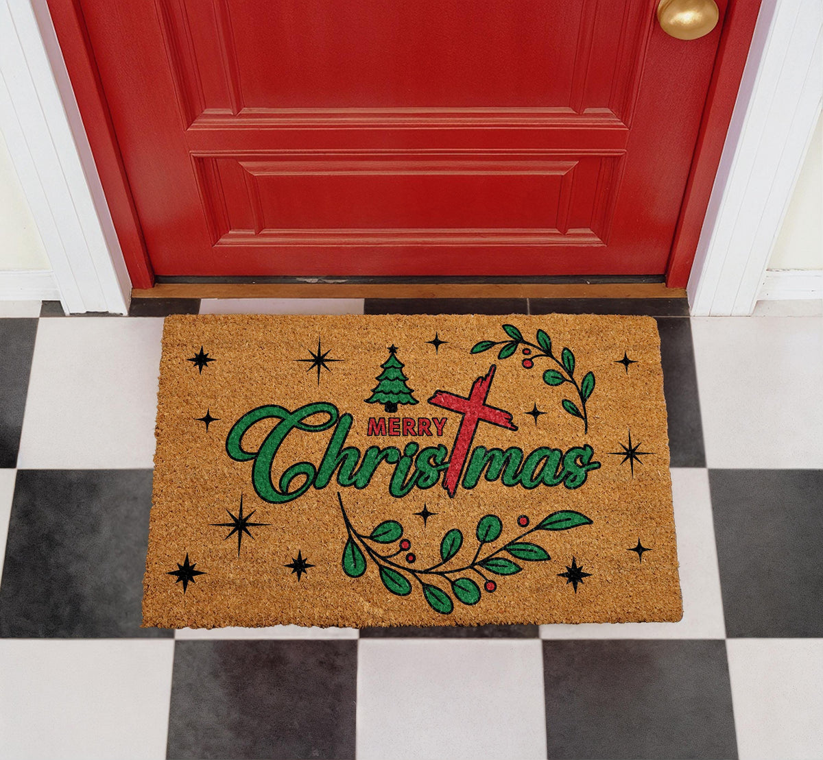 Personalized Christmas Doormat, Religious Holiday Welcome Mat, Coir Porch Decor
