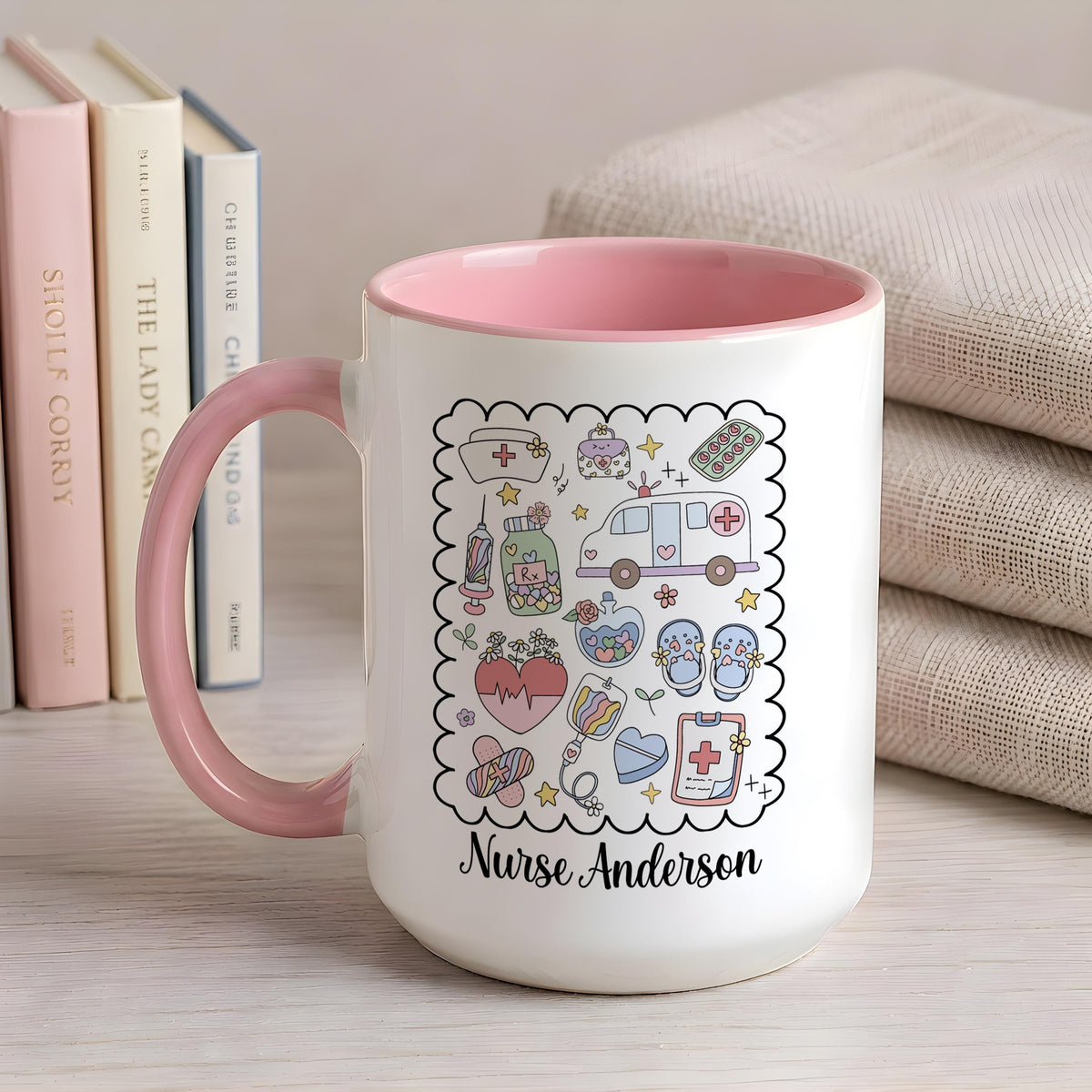 Personalized Nurse Mug, Custom Medical Doodle Coffee Cup, RN Graduation Gift