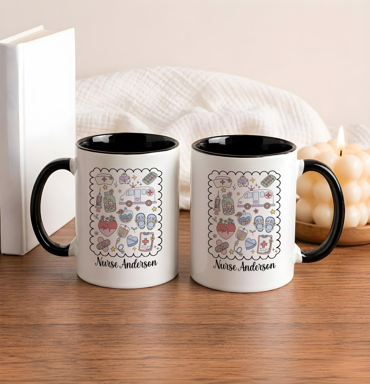 Personalized Nurse Mug, Custom Medical Doodle Coffee Cup, RN Graduation Gift